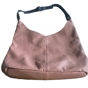 Siena Pebbled Leather Hobo Shoulder Bag – Large Beige with Black strap